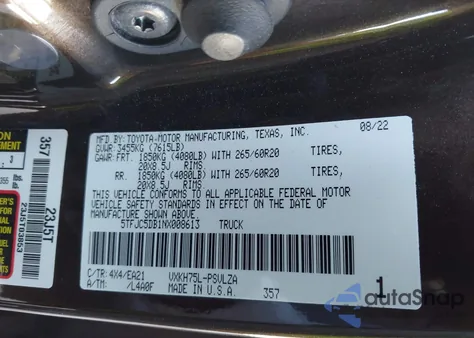 2022 Toyota Tundra Hybrid Limited из США, поврежденный, VIN 5TFJC5DB1NX008613